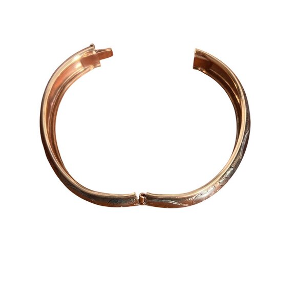 Vintage Copper Silver Tone Floral Engraved Clamper Bangle Bracelet Estate 7" - Picture 5 of 6